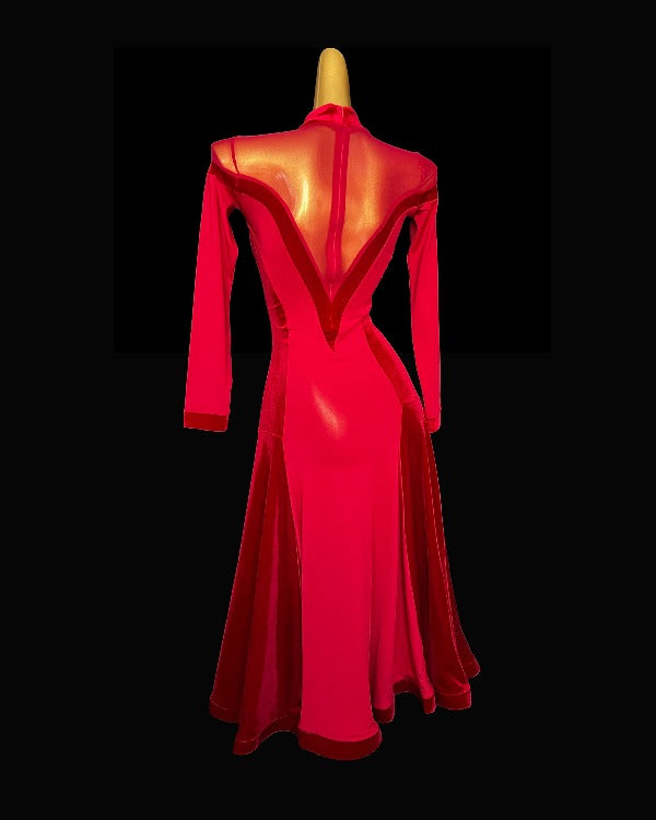 Long sleeve red velvet smooth/standar dress