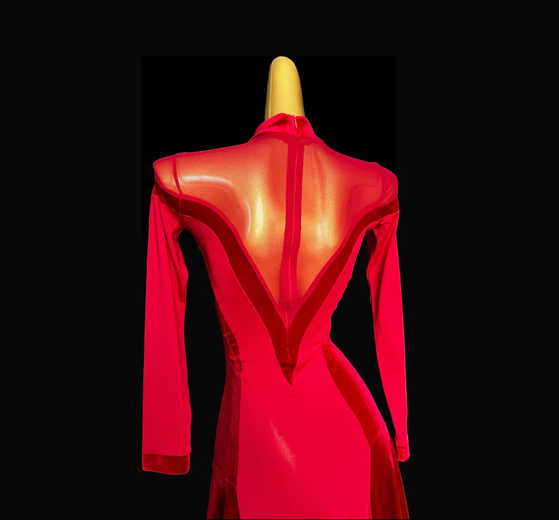 Long sleeve red velvet smooth/standar dress