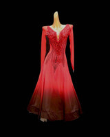 Lace back and sleeves gradient red to black ballroom dance costume