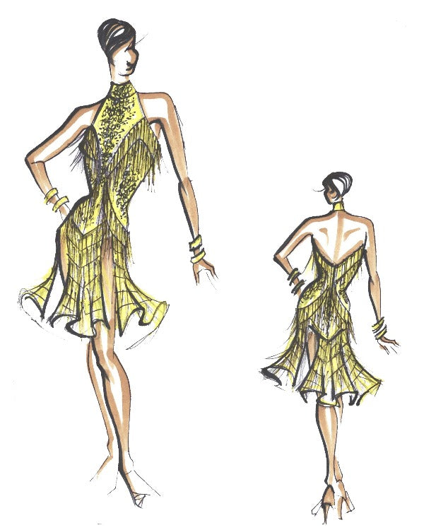 Yellow tassel Latin dance dress