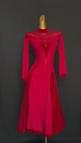 Long sleeve red velvet smooth/standar dress