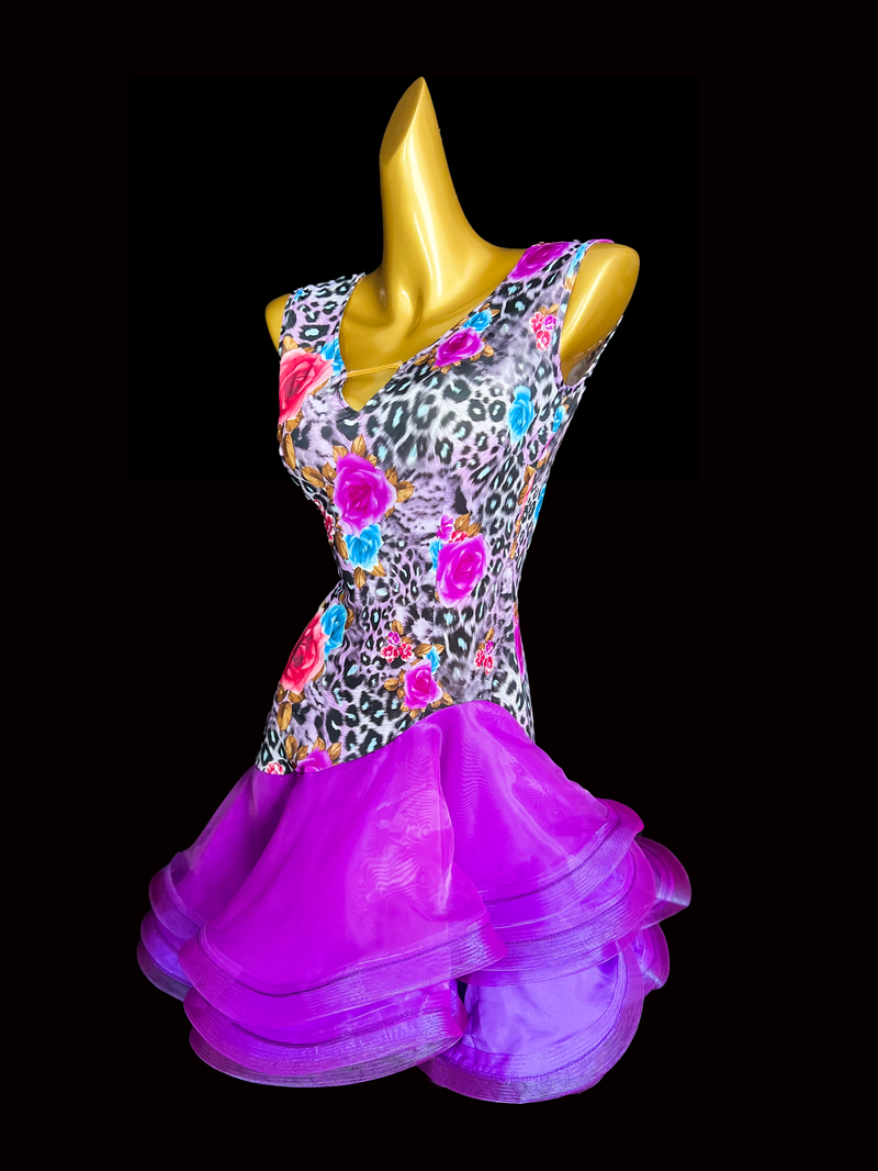 Hot magenta floral latin dance dress