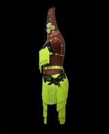 Fluorescent green open back tassel dance costume