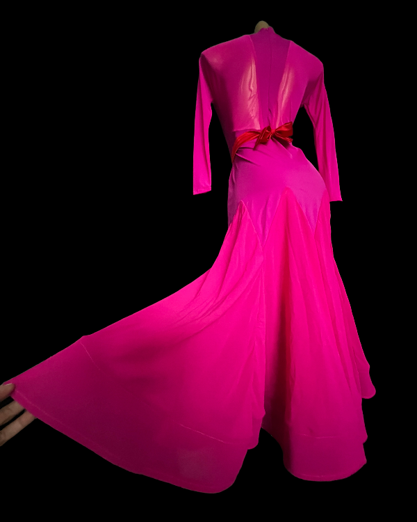 Long sleeves electric pink Ballroom/Smooth dance dress