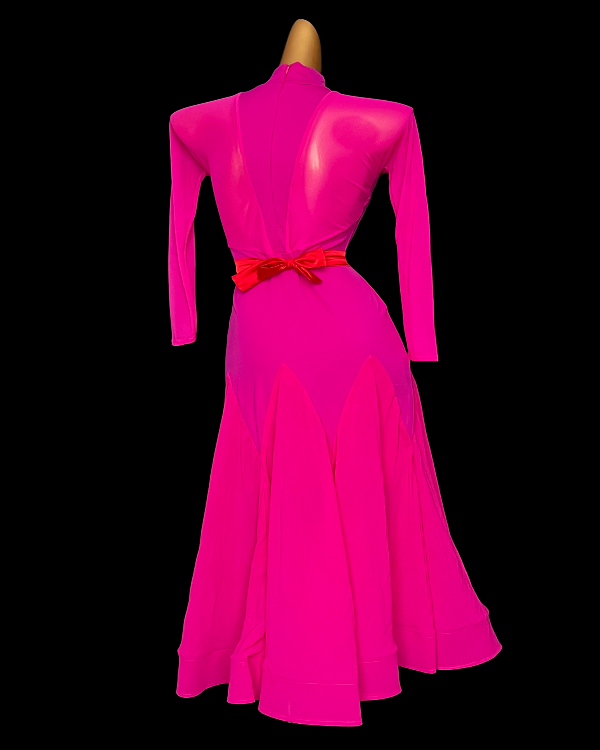 Long sleeves electric pink Ballroom/Smooth dance dress