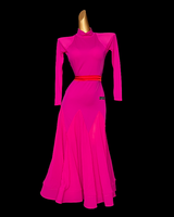 Long sleeves electric pink Ballroom/Smooth dance dress