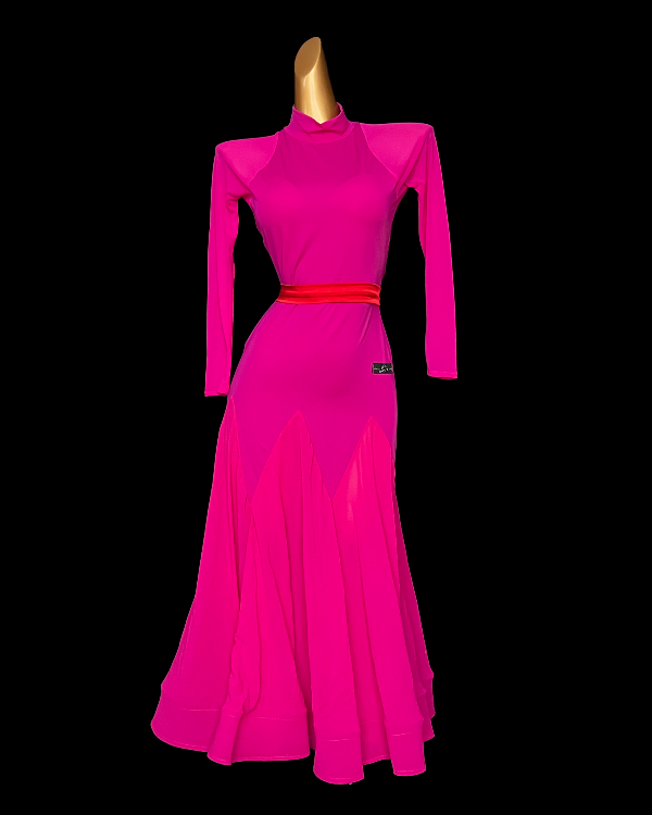 Long sleeves electric pink Ballroom/Smooth dance dress